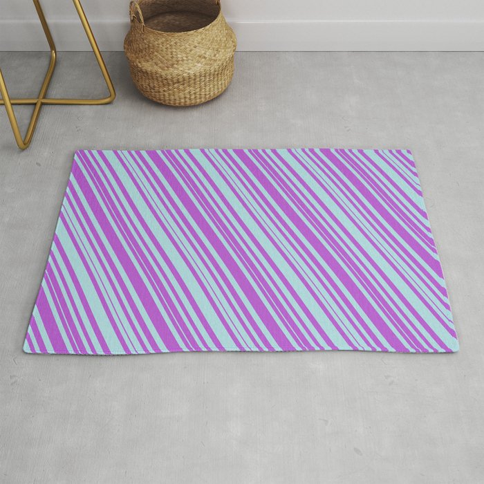 Powder Blue & Orchid Colored Lined Pattern Rug