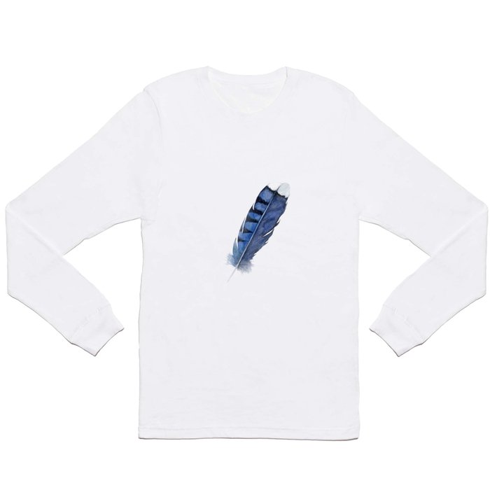 Blue Jay Feather , Blue Feather, Watercolor Feather, Watercolor painting by Suisai Genki Long Sleeve T Shirt