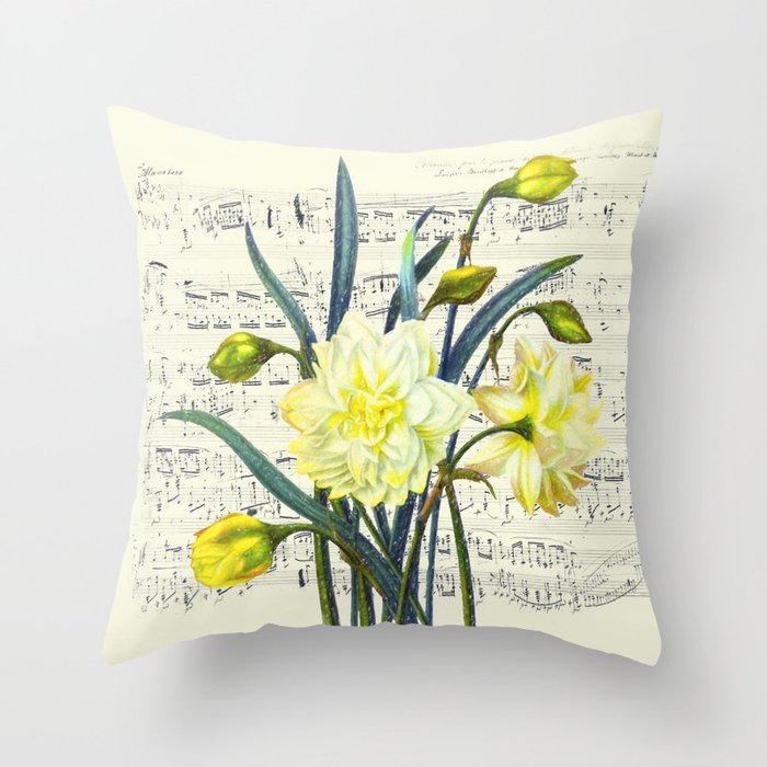 Daffodil Spring Song Throw Pillow