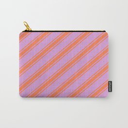 [ Thumbnail: Plum & Coral Colored Lines/Stripes Pattern Carry-All Pouch ]