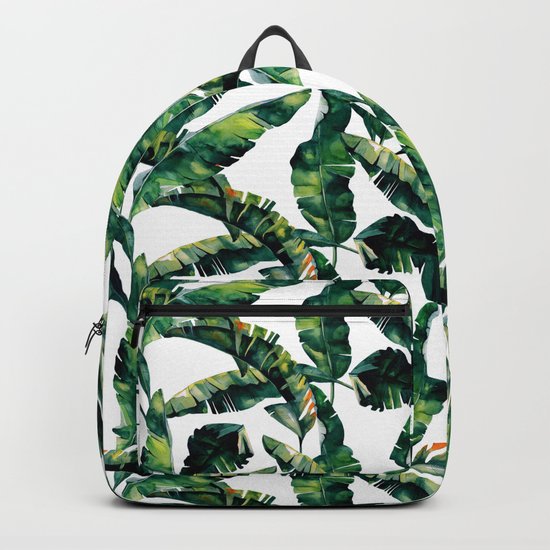 Banana Leaves Green on White Backpack