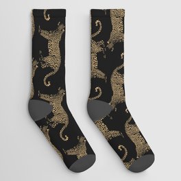 standing leopard_gold on black Socks
