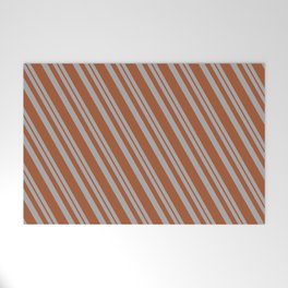 [ Thumbnail: Dark Gray and Sienna Colored Stripes Pattern Welcome Mat ]