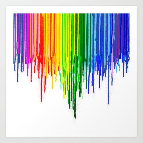 Rainbow Paint Drops on White Art Print