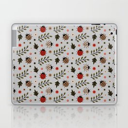 Ladybug and Floral Seamless Pattern on Light Grey Background Laptop Skin
