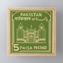 Vintage Pakistan Postage Stamp Green Framed Mini Art Print