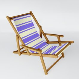 [ Thumbnail: Medium Slate Blue and Light Yellow Colored Stripes Pattern Sling Chair ]