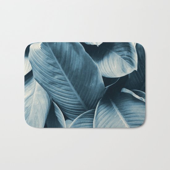 Blue Tropical Leaves Bath Mat