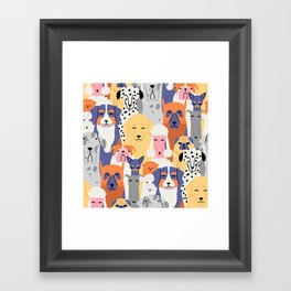 Funny dog animal pet cartoon crowd texture Framed Art Print