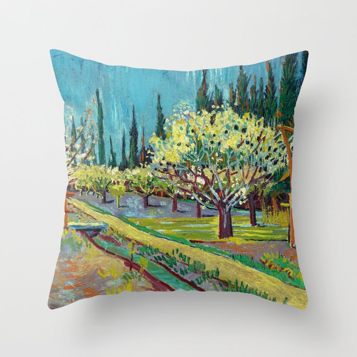 Orchard Bordered by Cypresses, 1888 by Vincent van Gogh Throw Pillow