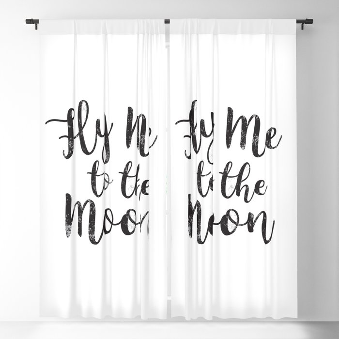 Fly Me To The Moon Quote Love Black and White Minimalist Romantic Anniversary Blackout Curtain