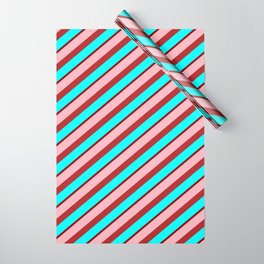 [ Thumbnail: Light Pink, Red, Aqua & Dark Red Colored Stripes/Lines Pattern Wrapping Paper ]