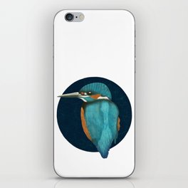 Kingfisher in a dark blue circle iPhone Skin