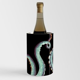 Teal Tentacles Octopus On  Black Wine Chiller