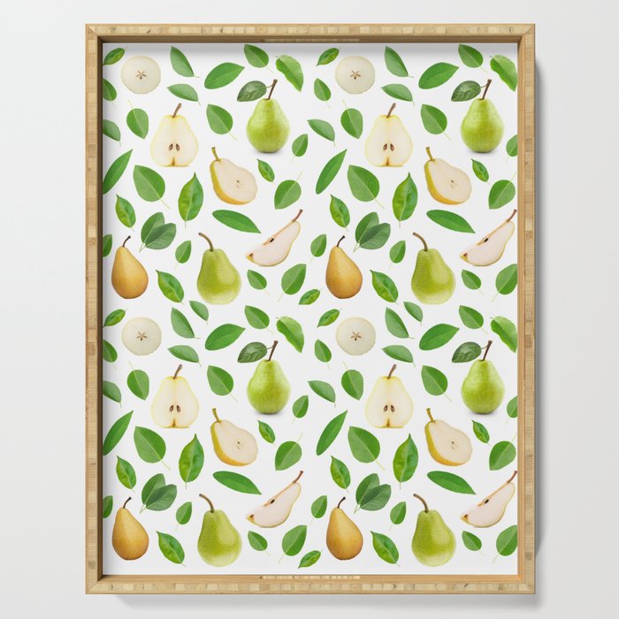 Pears and leaves - yellow, green and white Serving Tray