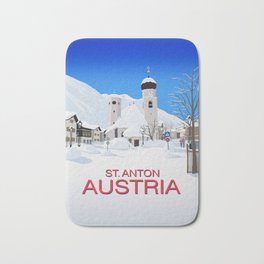 St Anton Austria Badematte | Mountains, Retro Ski Poster, Artposter, Poster, Graphicdesign, Skiing, Church, Vintage Ski Poster, Ski Poster, Ski 