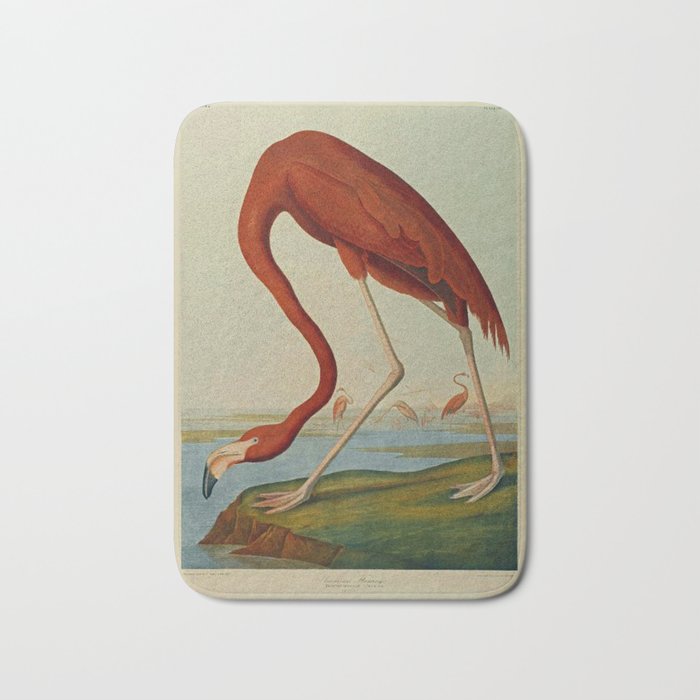 American Flamingo by John Audubon (1785 – 1851) Reproduction. Bath Mat