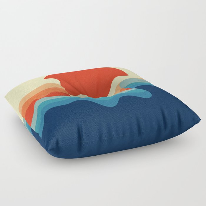 Retro 70s and 80s Color Palette Abstract Mid-Century Minimalist Nature Art Sun and Soft Waves Floor Pillow