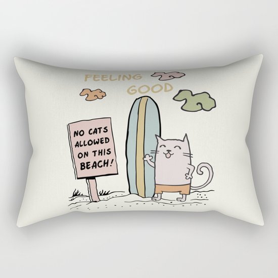 Cat on the beach Rectangular Pillow