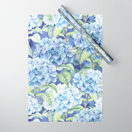 Botanical pink blue watercolor hortensia floral Wrapping Paper