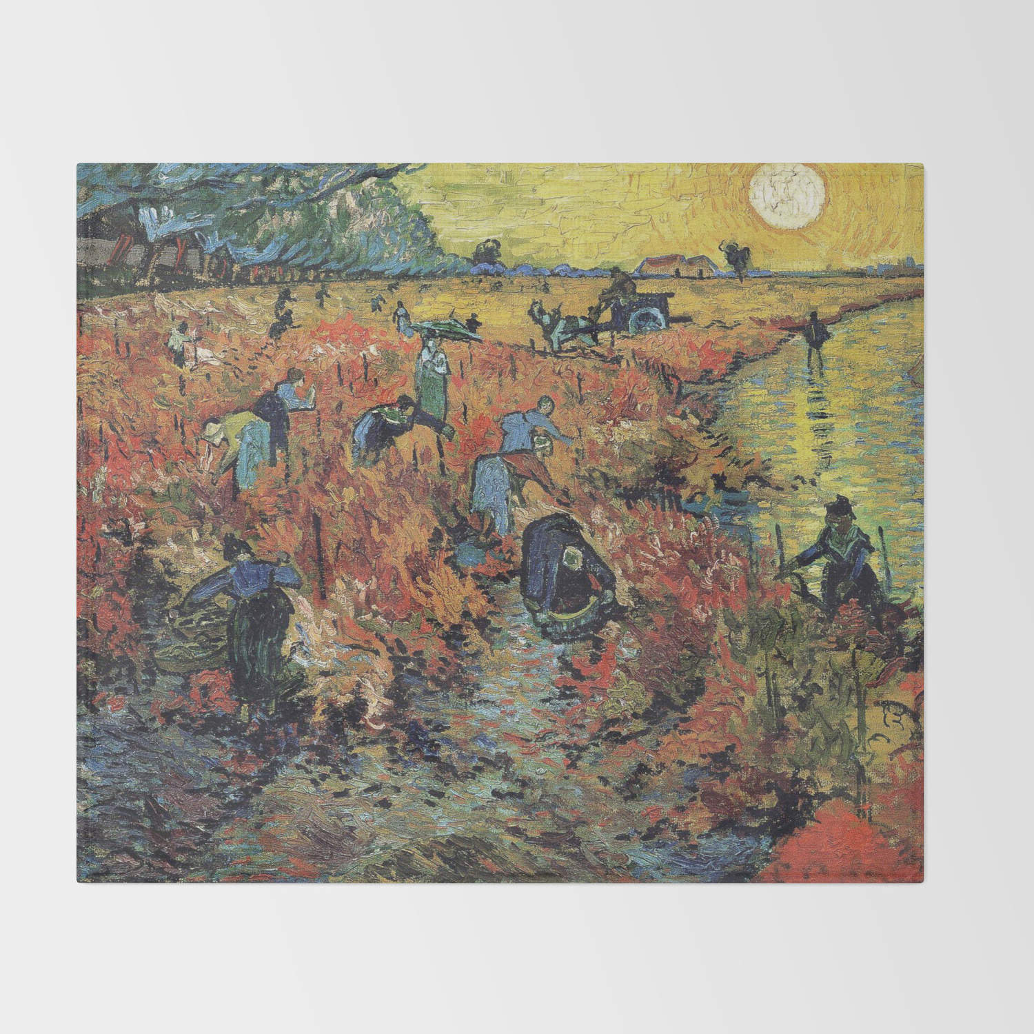 The Red Vineyards Oil Painting On Burlap By Vincent Van Gogh Throw