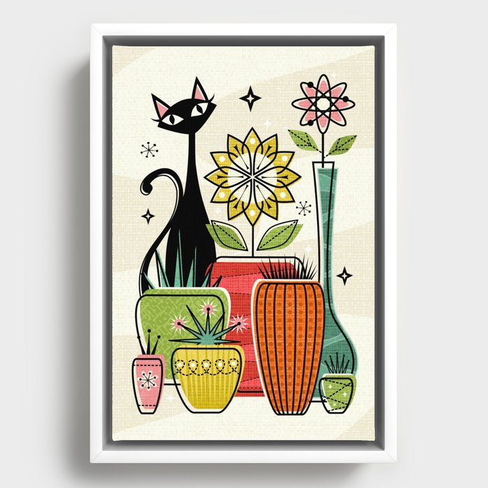 Plants, Pots, and a Pussycat ©studioxtine Framed Canvas