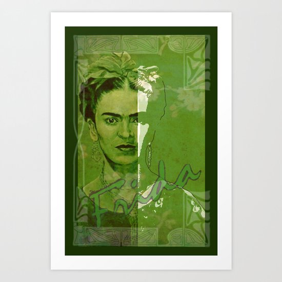 Frida Kahlo - between worlds - green Art Print