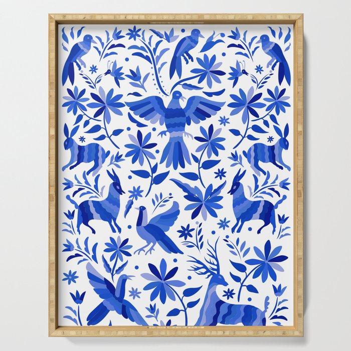 Mexican Otomí Design in Deep Blue by Akbaly Serving Tray