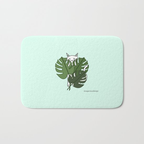 Cat hidden in the palm leaves Bath Mat
