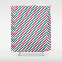 [ Thumbnail: Hot Pink, Sea Green & Light Cyan Colored Stripes/Lines Pattern Shower Curtain ]