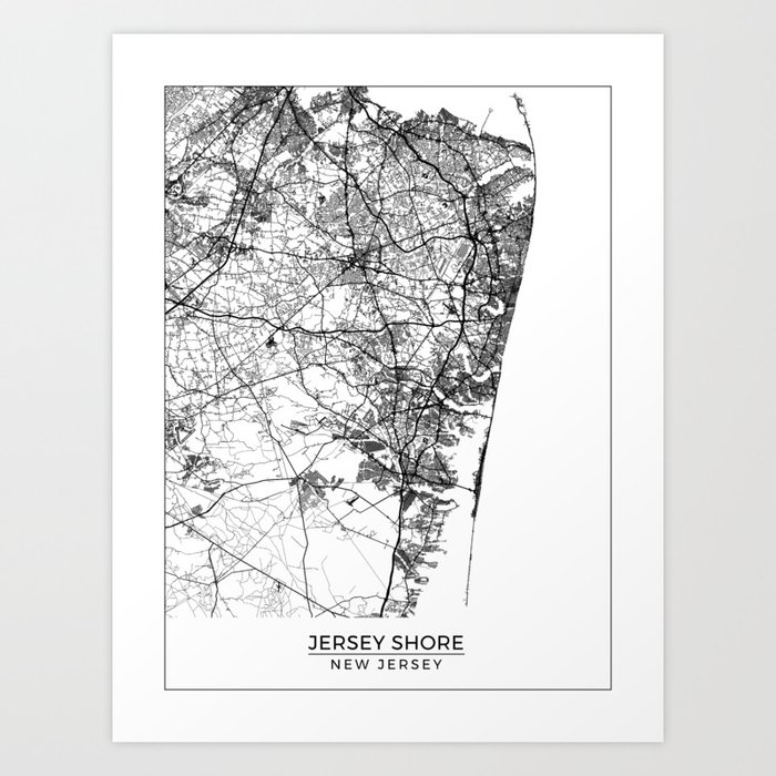Jersey Shore, New Jersey Map Art (White) Art Print