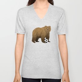 Bear Soccer V Neck T Shirt