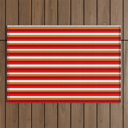 [ Thumbnail: Dark Red, Red, Light Cyan & Chocolate Colored Lined Pattern Outdoor Rug ]