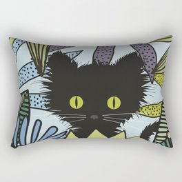 Black Cat in Blue Garden Rectangular Pillow