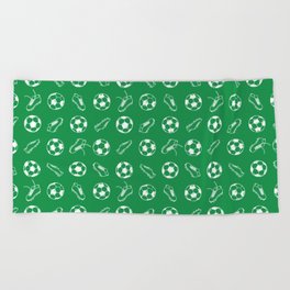 Soccer balls and boots doodle pattern. Digital Illustration Background Beach Towel