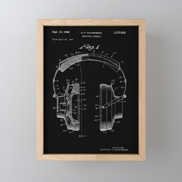 Headphones Patent - White on Black Framed Mini Art Print