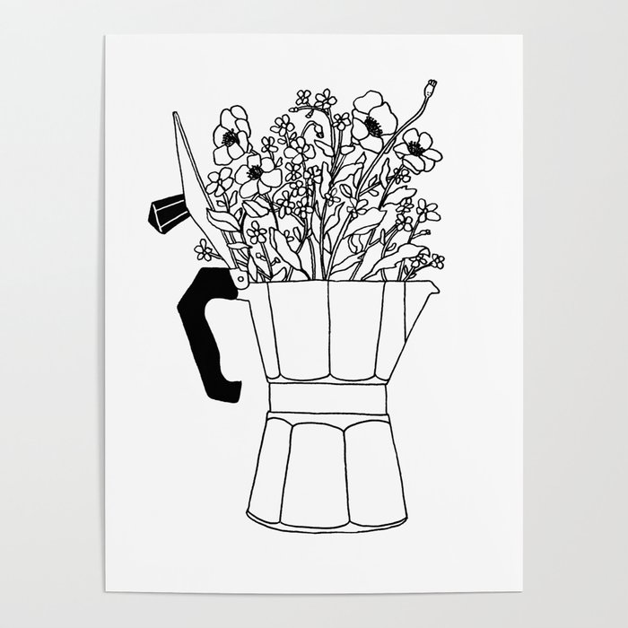 Moka Flowers - Coffee- BW Poster