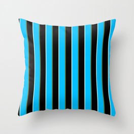 [ Thumbnail: Turquoise, Deep Sky Blue, Dark Olive Green, and Black Colored Stripes/Lines Pattern Throw Pillow ]
