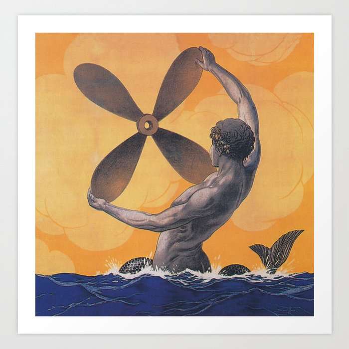 Merman with Ship Propeller Vintage Art Art Print