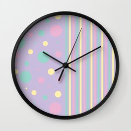 Spots and Stripes - Pastel Pink, Yellow, Purple and Green Wall Clock