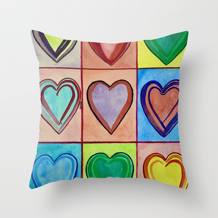 Rainbow Hearts Throw Pillow