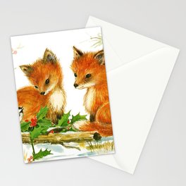 Cute Vintage Christmas Foxes Stationery Card