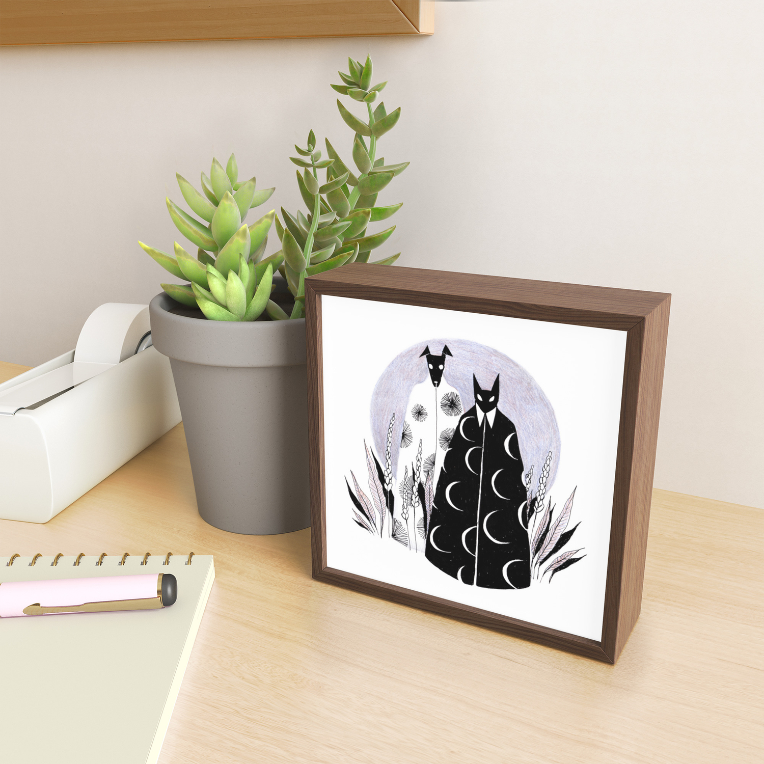 Moon Cat And Sun Dog Framed Mini Art Print By Ullathynell Society6