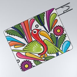 Mexican Amate Bird with Colorful Flowers by Akbaly Picnic Blanket