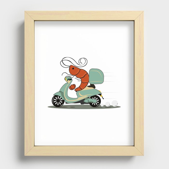 Shrimp on a retro moped Recessed Framed Print