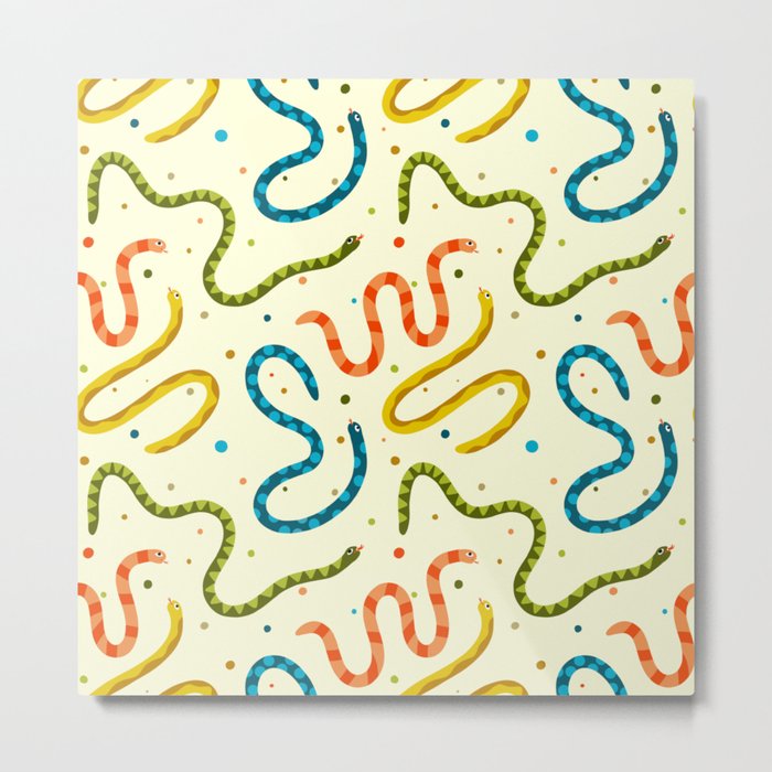 Funky Colorful Snakes Pattern Retro Metal Print
