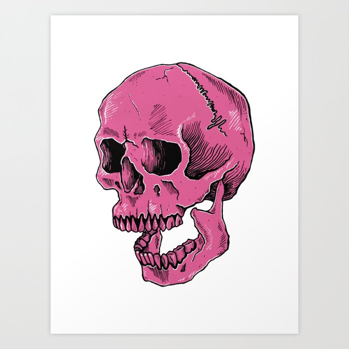 Hot Pink Skull (death is cool) Art Print