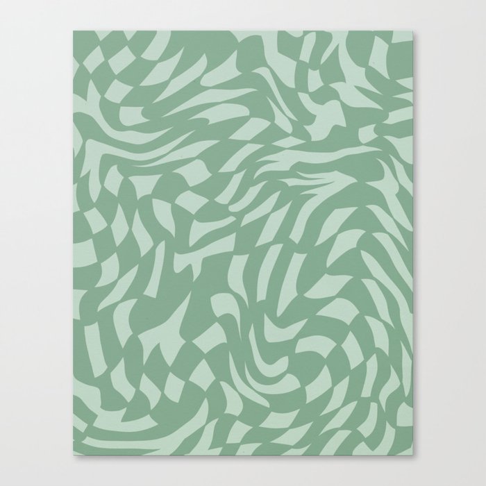 Minty sage green distorted groovy checks pattern Canvas Print