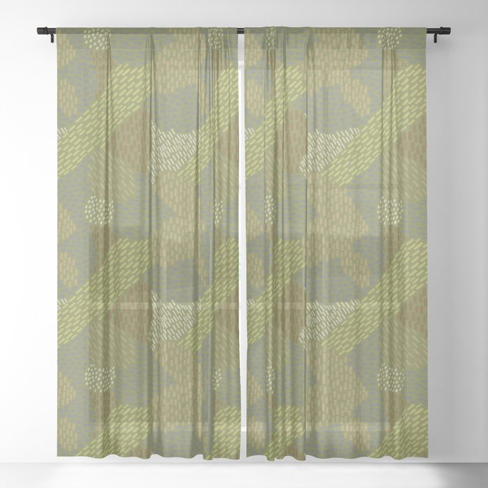 Abstract Brush Strokes Olive Apple, Green And Brown Curtains