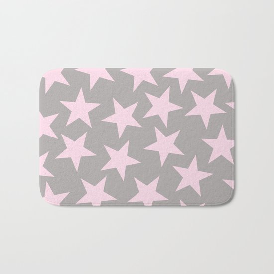 Pink stars on grey background on #Society6 Bath Mat